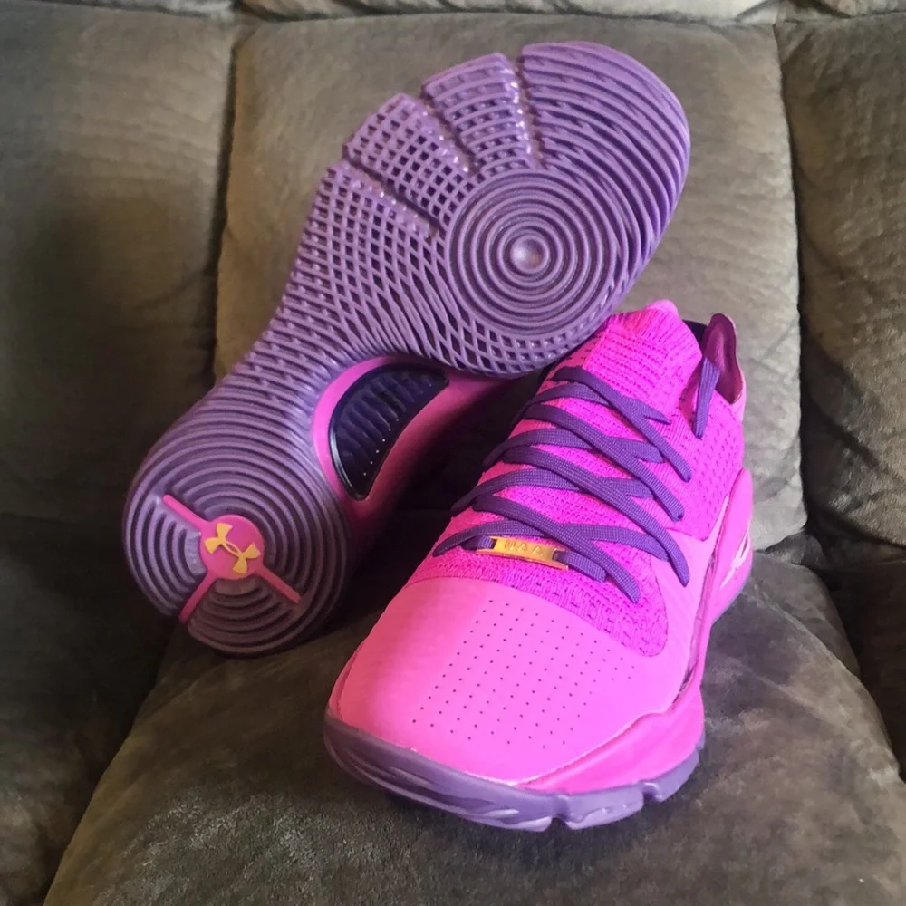 Under Armour Mens Curry 4 Low PE Purple Gold Unreleased Sample